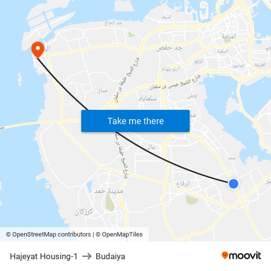 Hajeyat Housing-1 to Budaiya map