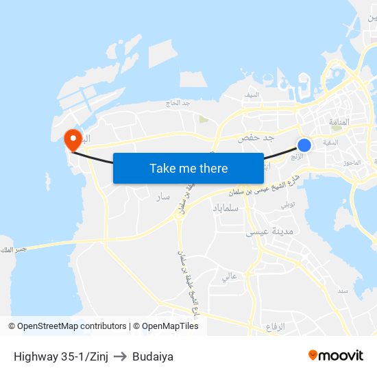 Highway 35-1/Zinj to Budaiya map