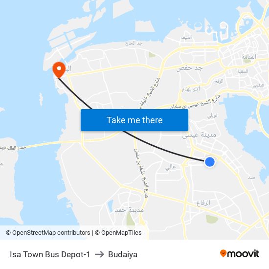 Isa Town Bus Depot-1 to Budaiya map