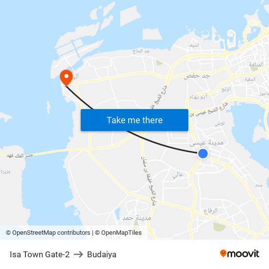 Isa Town Gate-2 to Budaiya map