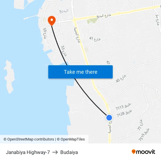 Janabiya Highway-7 to Budaiya map