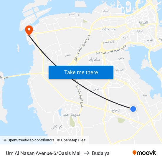 Um Al Nasan Avenue-6/Oasis Mall to Budaiya map