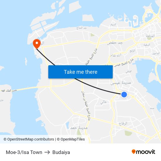 Moe-3/Isa Town to Budaiya map