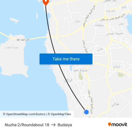 Nuzha-2/Roundabout 18 to Budaiya map