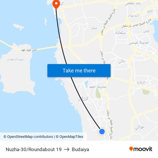 Nuzha-30/Roundabout 19 to Budaiya map