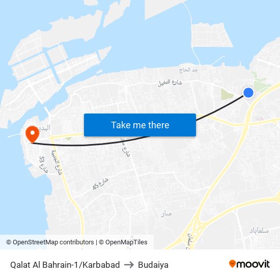 Qalat Al Bahrain-1/Karbabad to Budaiya map