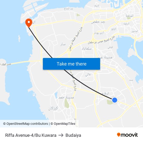Riffa Avenue-4/Bu Kuwara to Budaiya map