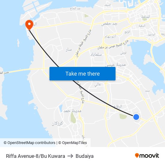 Riffa Avenue-8/Bu Kuwara to Budaiya map