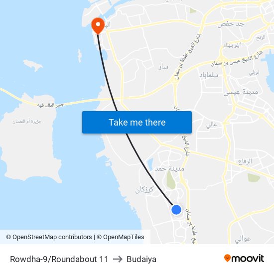 Rowdha-9/Roundabout 11 to Budaiya map