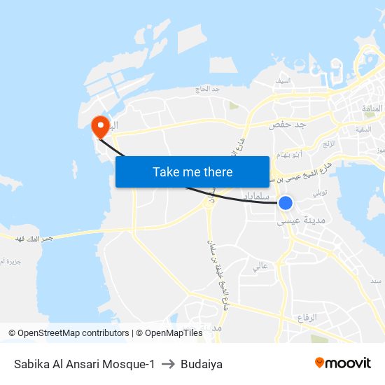 Sabika Al Ansari Mosque-1 to Budaiya map