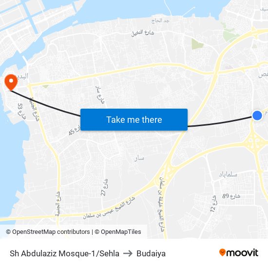 Sh Abdulaziz Mosque-1/Sehla to Budaiya map