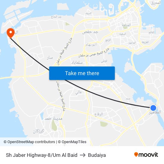 Sh Jaber Highway-8/Um Al Baid to Budaiya map