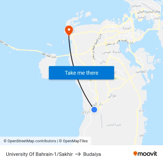 University Of Bahrain-1/Sakhir to Budaiya map