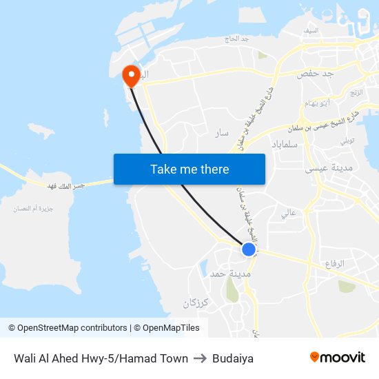 Wali Al Ahed Hwy-5/Hamad Town to Budaiya map