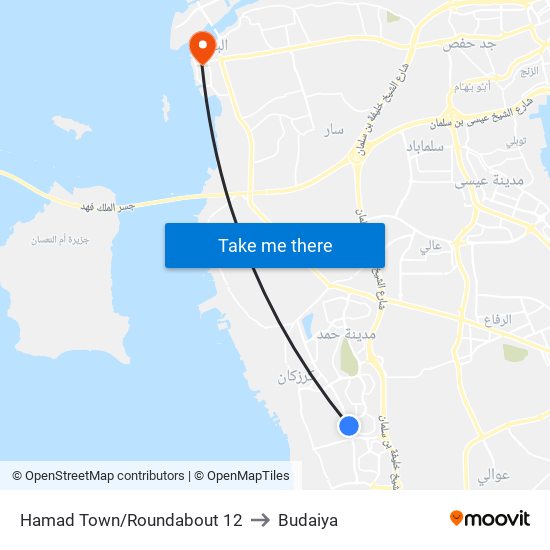 Hamad Town/Roundabout 12 to Budaiya map