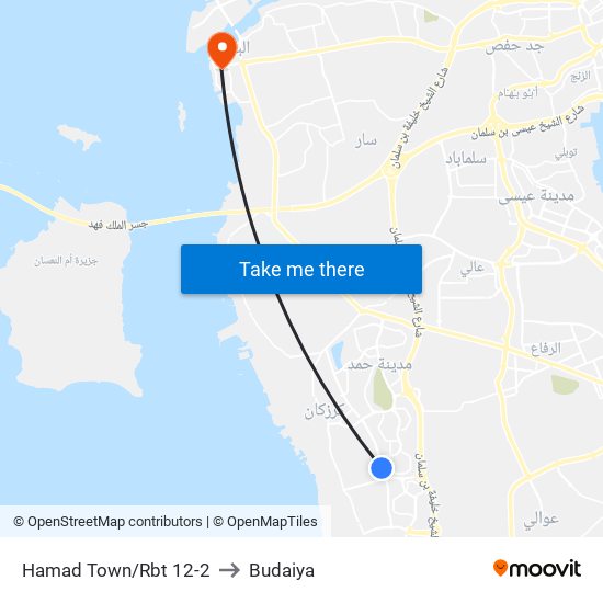 Hamad Town/Rbt 12-2 to Budaiya map