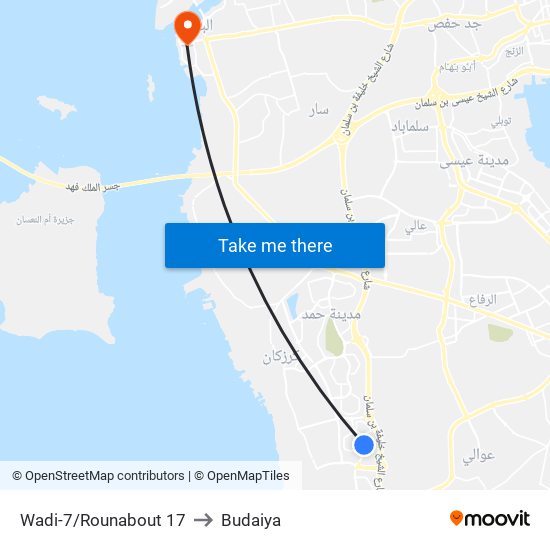 Wadi-7/Rounabout 17 to Budaiya map