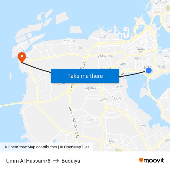 Umm Al Hassam/8 to Budaiya map