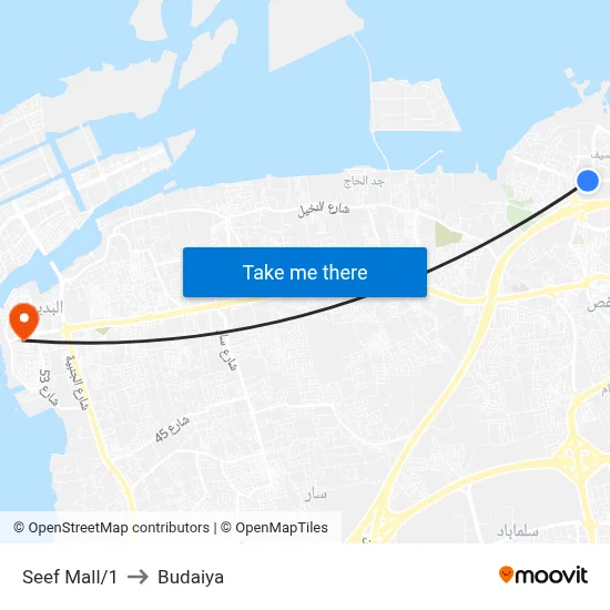Seef Mall 1 to Budaiya map
