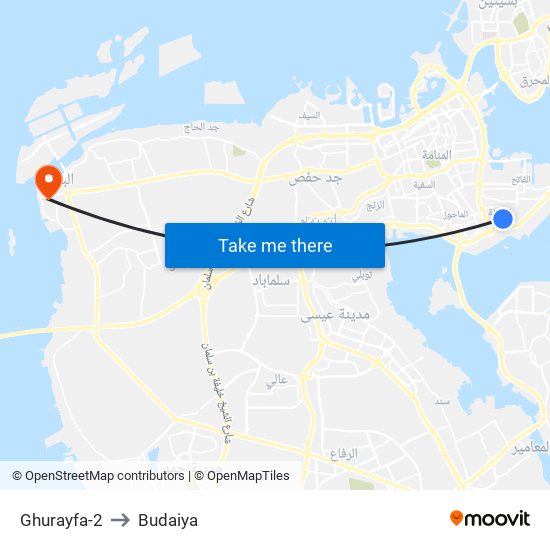 Ghurayfa-2 to Budaiya map