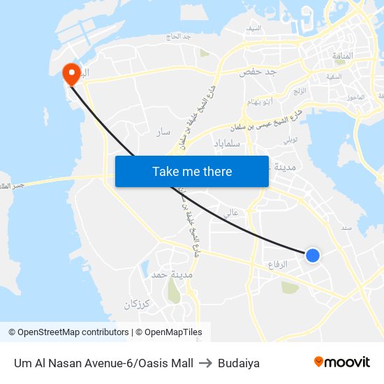 Um Al Nasan Avenue-6/Oasis Mall to Budaiya map