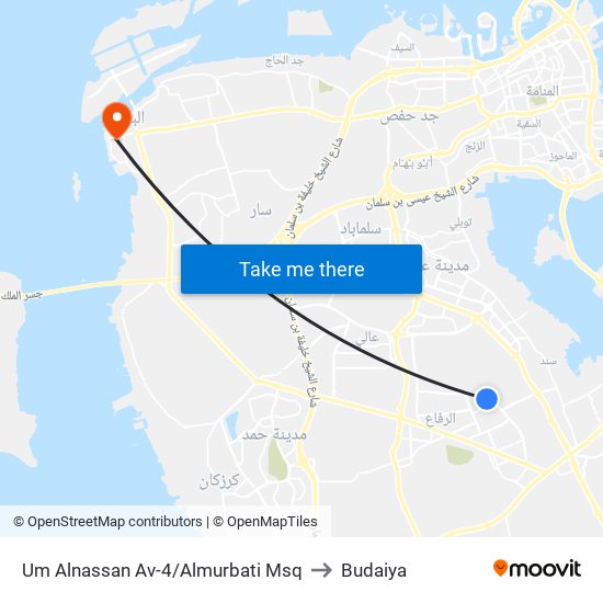 Um Alnassan Av-4/Almurbati Msq to Budaiya map