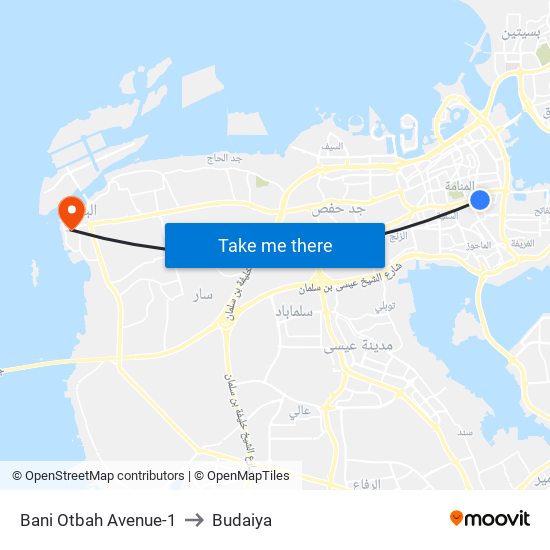 Bani Otbah Avenue-1 to Budaiya map