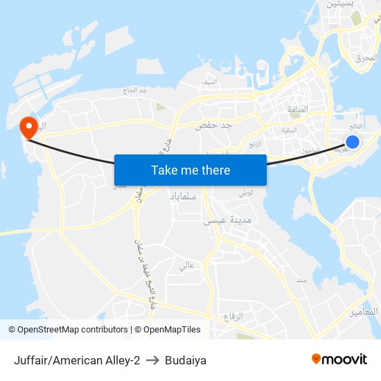 Juffair/American Alley-2 to Budaiya map