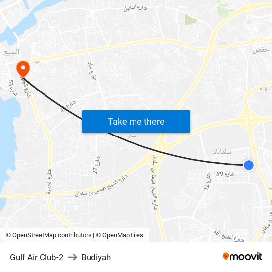 Gulf Air Club-2 to Budiyah map