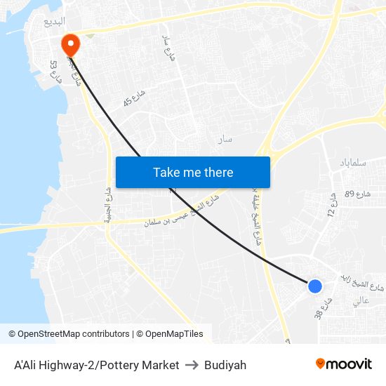 A'Ali Highway-2/Pottery Market to Budiyah map