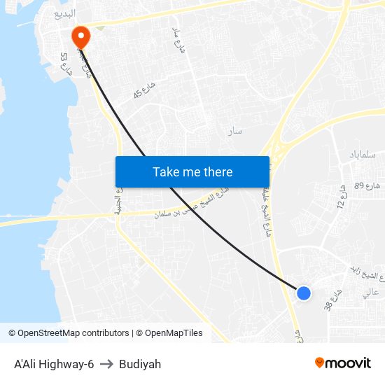 A'Ali Highway-6 to Budiyah map