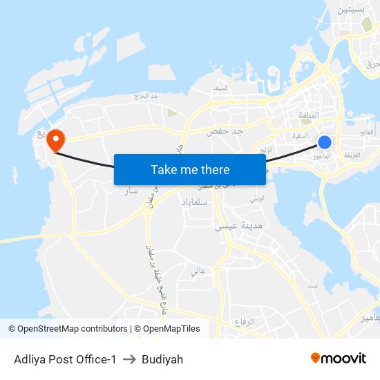 Adliya Post Office-1 to Budiyah map