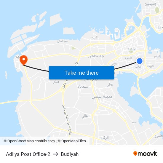 Adliya Post Office-2 to Budiyah map