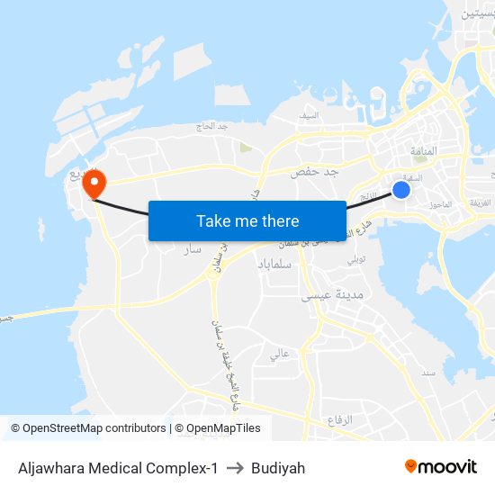 Aljawhara Medical Complex-1 to Budiyah map