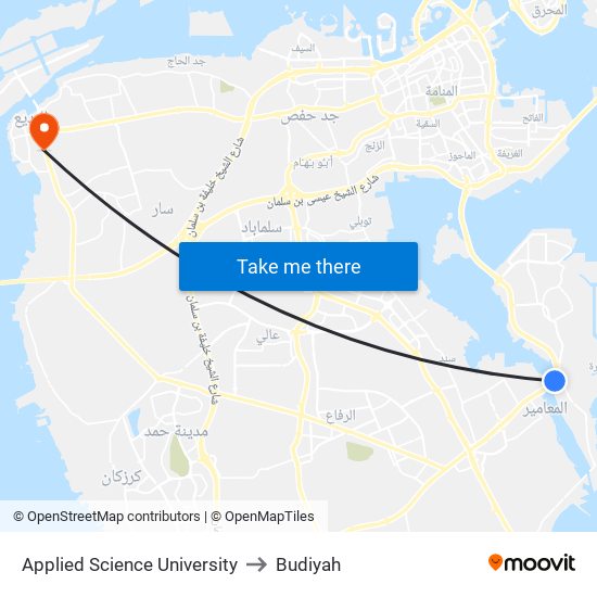 Applied Science University to Budiyah map