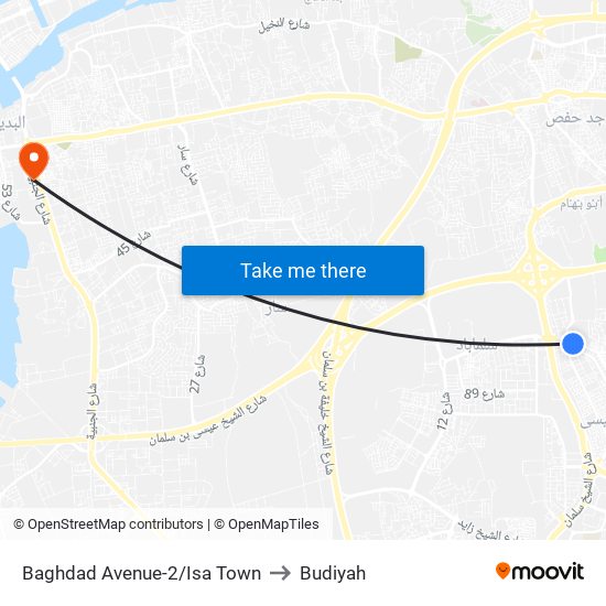Baghdad Avenue-2/Isa Town to Budiyah map