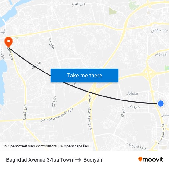 Baghdad Avenue-3/Isa Town to Budiyah map