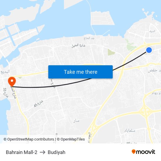 Bahrain Mall-2 to Budiyah map