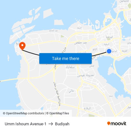 Umm Ishoum Avenue-1 to Budiyah map