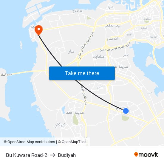 Bu Kuwara Road-2 to Budiyah map