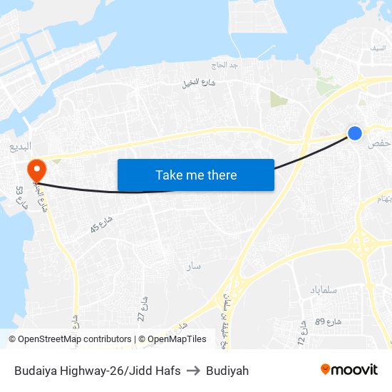 Budaiya Highway-26/Jidd Hafs to Budiyah map