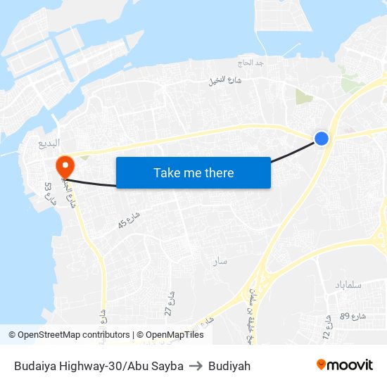 Budaiya Highway-30/Abu Sayba to Budiyah map