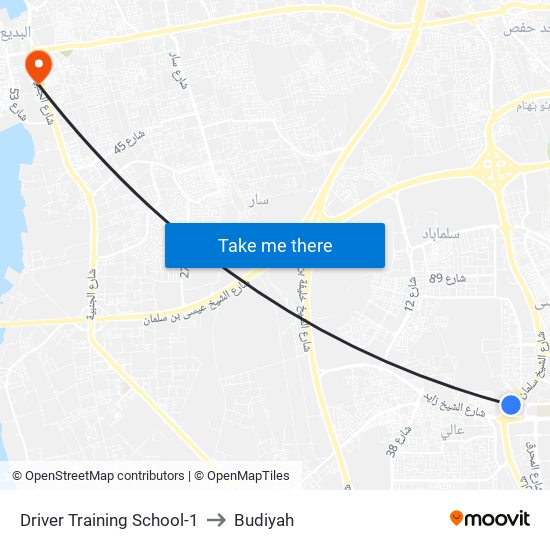 Driver Training School-1 to Budiyah map