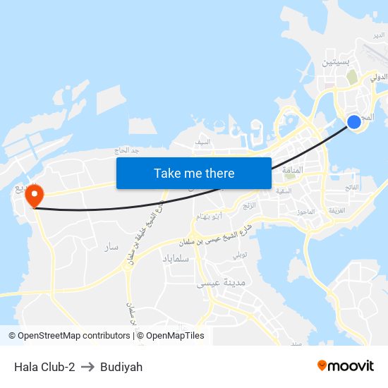 Hala Club-2 to Budiyah map