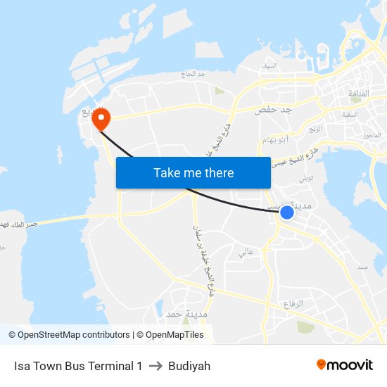 Isa Town Bus Terminal 1 to Budiyah map
