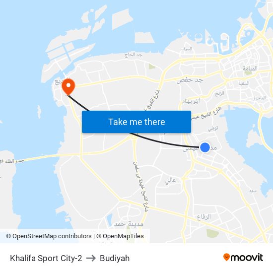 Khalifa Sport City-2 to Budiyah map