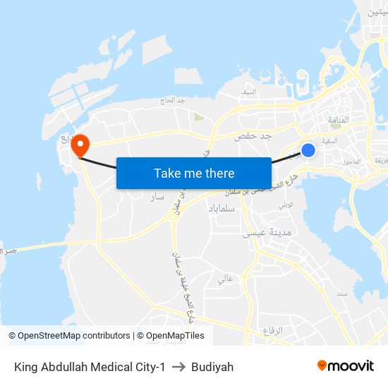King Abdullah Medical City-1 to Budiyah map