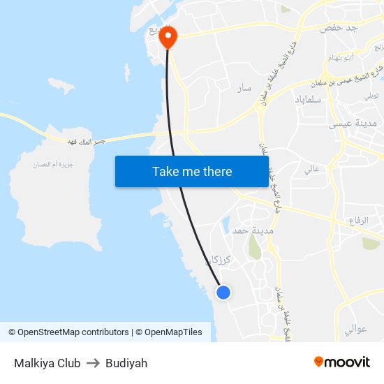 Malkiya Club to Budiyah map