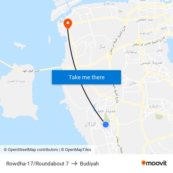 Rowdha-17/Roundabout 7 to Budiyah map