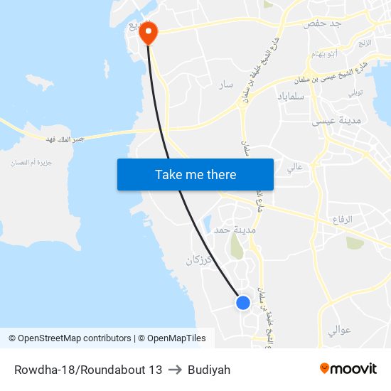 Rowdha-18/Roundabout 13 to Budiyah map